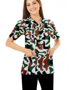 Camouflage V-neck Set 4 Pockets Unisex (2 pocket top & 2 pocket black pant)