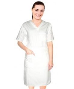 Nursing dress half sleeve elastic waist v neck with 3 front pockets below knee length