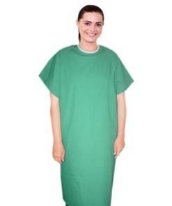 Patient gown back open half sleeve with contrast piping, tie-able, Sizes XS-9X