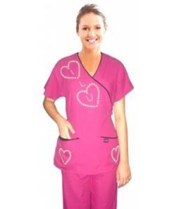 Stylish top love heart style mockwrap top 3 pocket half sleeve