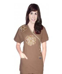 Stylish top big golden flower crossover top 2 pocket half sleeve