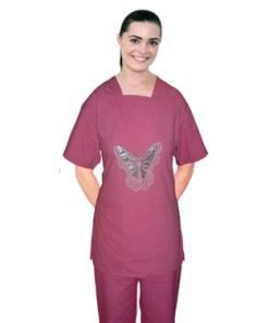 Stylish top big silver butter fly square v-neck style half sleeve 2 pocket top