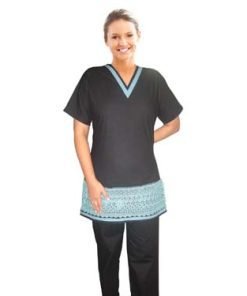 Stylish lace spa v neck top without pocket half sleeve ladies with matching stripe style solid