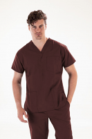 Stretchable Scrub set 6 pocket solid unisex half sleeve (3 pocket top 3 pocket pant) in 35% Cotton 63% Polyester 2% Spandex