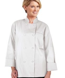 Poplin Women's Full Sleeve Chef Coat With 1 Chest pocket and 1 Sleeve Pocket - Button Front Closure (48 perc cotton 52 perc polyester Light Weight poplin)