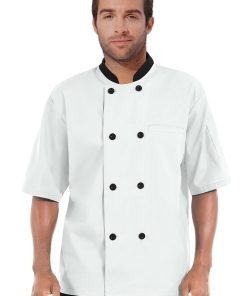 Chef Coat Unisex in Canvas Fabric (5 OZ) Half Sleeve With 1 Chest pocket and 1 Sleeve Pocket in Black Collar and Button Front Closure
