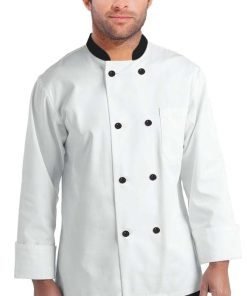 Chef Coat Unisex in Canvas Fabric (5 OZ) Full Sleeve With 1 Chest pocket and 1 Sleeve Pocket in Black Collar and Button Front Closure
