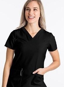Stretchable Top v neck 2 pocket solid ladies half sleeve with pencil pocket in 35% Cotton 63% Polyester 2% Spandex