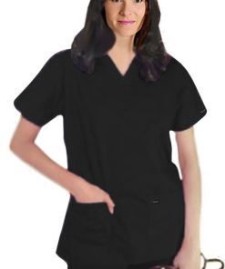 Stretchable Scrub set 5 pocket ladies solid half sleeve (2 pocket top, 3 pocket pant) in 35% Cotton 63% Polyester 2% Spandex