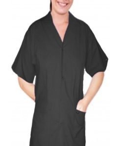 Stretchable Scrub set 4 pocket solid ladies front open collar with snap buttons half sleeve (2 pocket top 2 pocket boot cut pant) in 35% Cotton 63% Polyester 2% Spandex