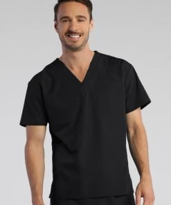 Scrub set 1 pocket normal unisex solid half sleeve (top without pocket and bottom with 1 back pocket) with drawstring, non-elasticated waistband