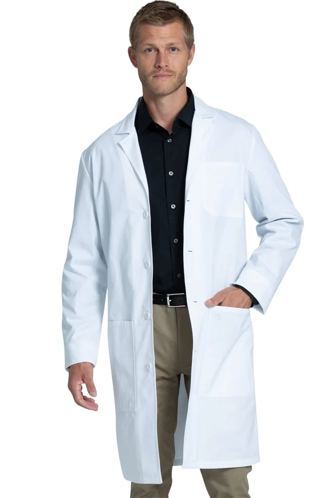 Poplin labcoat unisex full sleeve with plastic buttons 3 pocket solid (48 cotton 52 polyester) fabric weight 4.7 oz in 36 38 40 42 inch lengths 37 colors sizes xxs-12x