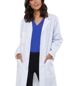 Microfiber labcoat ladies full sleeve with plastic buttons 3 pockets solid pleated in 36 38 40 42 lengths