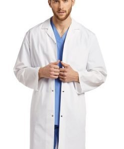 Poplin labcoat unisex full sleeve with snap buttons without pocket solid pleated (48 perc cotton 52 perc polyester) in 36 38 40 42 lengths