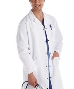 Microfiber labcoat unisex full sleeve with snap buttons 3 pockets solid pleated (100% perc polyester) available in 36 38 40 42 inch lengths