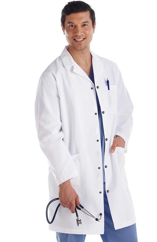 Twill labcoat unisex full sleeve with snap buttons 3 pocket solid (48 perc cotton 52 perc polyester)