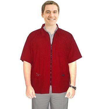 Microfiber barber jacket with collar 3 pocket half sleeve with zipper