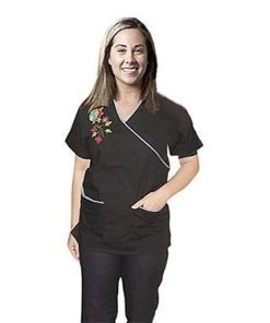 Scrub set with mock wrap 5 pocket half sleeve embroidered (top 3 pkt with bottom 2 pkt boot cut)