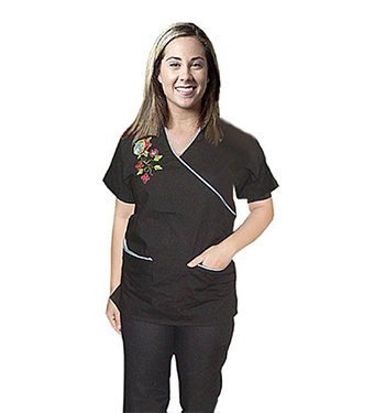 Scrub set with mock wrap 5 pocket half sleeve embroidered (top 3 pkt with bottom 2 pkt boot cut)