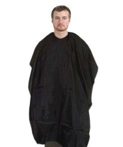 Barber cape round neck with velcro in 100 perc polyester (nylon fabric)