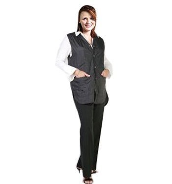 Barber jacket sleeve less without collar ladies 2 front pocket with front snap button style (100 perc polyester) nylon fabric