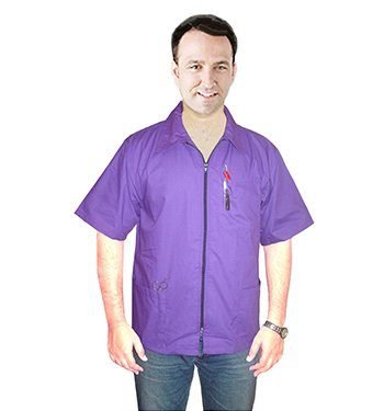 Barber jacket with collar 3 pockets half sleeve with zipper poplin fabric