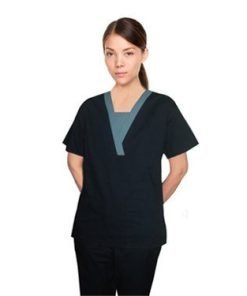 Contrast v-neck insert trim 2 pocket top pleats half sleeve