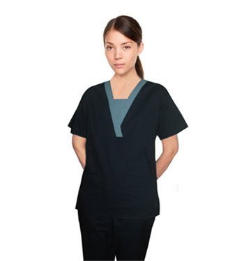 Contrast v-neck insert trim 2 pocket top pleats half sleeve