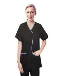 Top 2 pocket ladies half sleeve contrast piping L style top solid