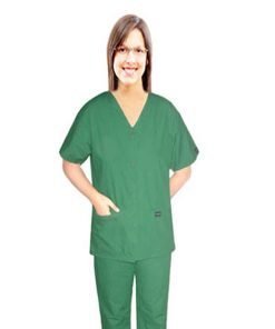 Scrub set 4 pocket solid ladies front open v-neck with snap buttons half sleeve (2 pocket top 2 pocket boot cut pant)