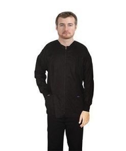 Scrub Jacket 3 pocket solid full sleeve unisex with rib and plastic button