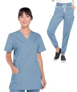 Microfiber Ladies Jogger Scrub Set 6 Pockets Half Sleeves, Top 3 Pockets and Jogger Pant 3 Pockets with Half Elastic Waistband and Drawstring (Matching)