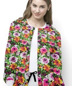 Pink Rose Print Jacket 2 Pocket Unisex Full Sleeve With Rib