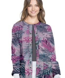 Pink leaves Printed Jacket 2 Pockets Unisex Full Sleeve With Rib