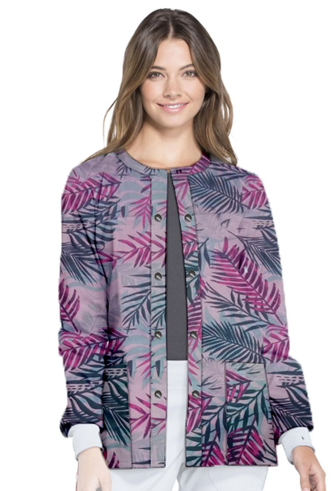 Pink leaves Printed Jacket 2 Pockets Unisex Full Sleeve With Rib