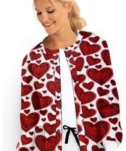 Red hearts Printed Jacket 2 Pockets Unisex Full Sleeve With Rib