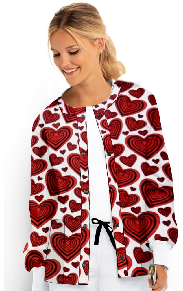 Red hearts Printed Jacket 2 Pockets Unisex Full Sleeve With Rib