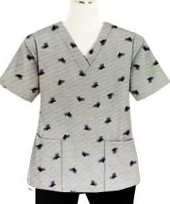 Printed scrub set 4 pocket ladies half sleeve Black Leaf Print (2 pocket top and 2 pocket black pant)