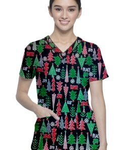 Peace and Joy Printed Set 4 Pocket Ladies Half Sleeve (2 Pocket Top and 2 Pocket Black Pant)