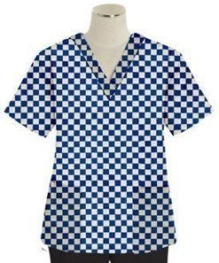 Printed scrub set 4 pocket ladies half sleeve Blue Square Print (2 pocket top and 2 pocket black pant)