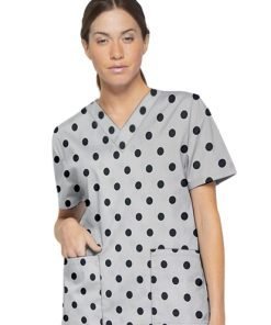 Polka Dots Printed Top V Neck 2 Pocket Half Sleeve