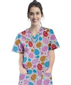 Egg Print Scrub Set 4 Pockets Ladies Half Sleeves (2 Pockets Top and 2 Pockets Pant)